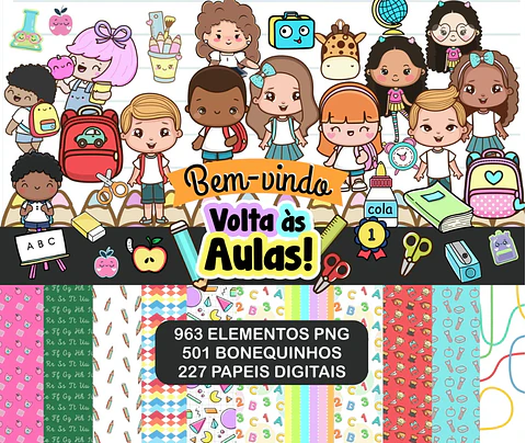 Kit Digital Volta as Aulas Mascotinhos Completo em Png