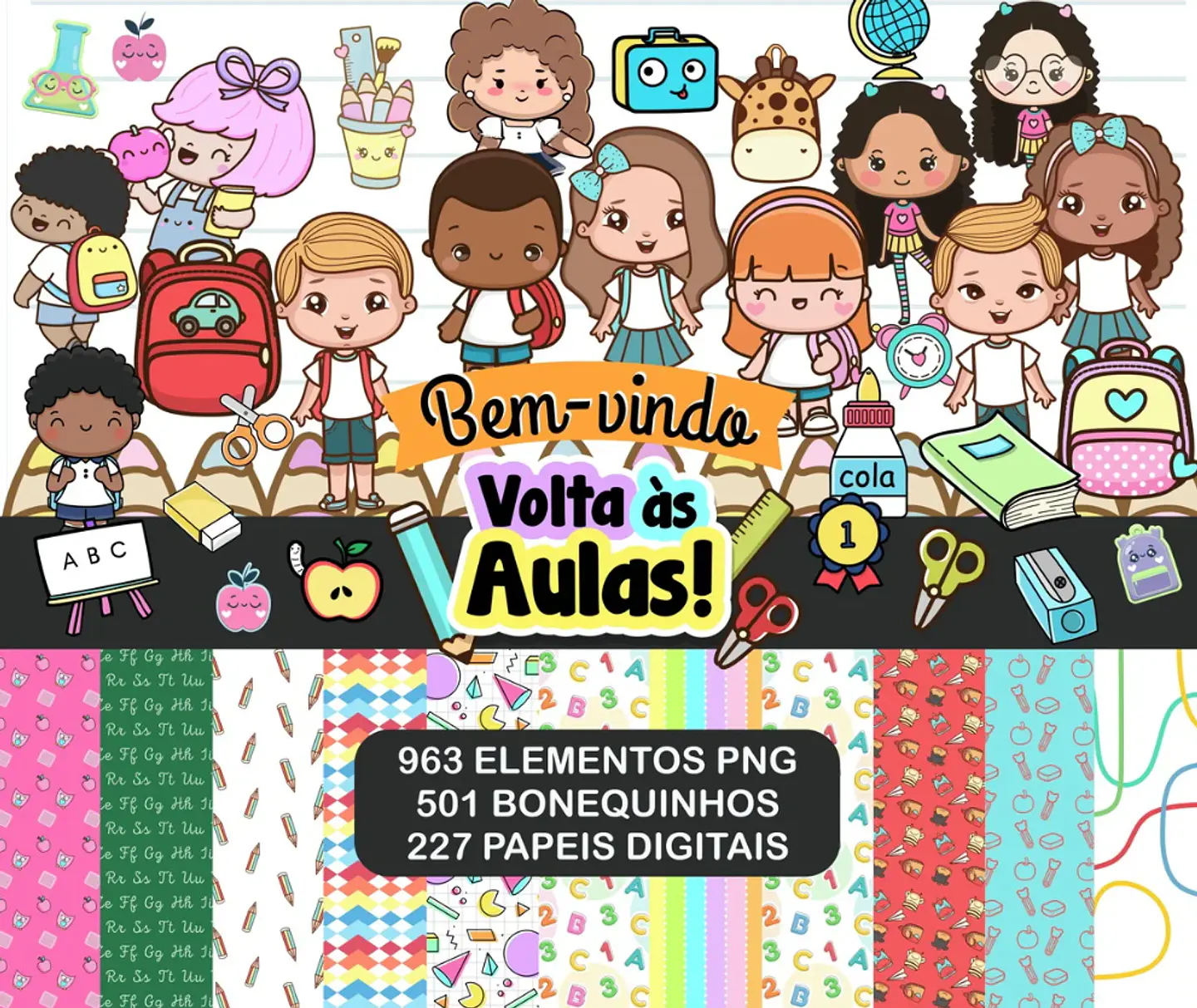 Kit Digital Volta as Aulas Mascotinhos Completo em Png 1
