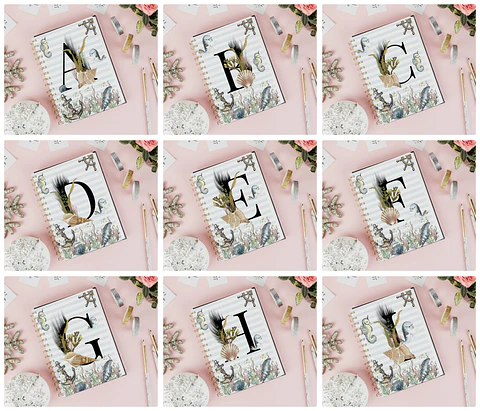 26 Artes para Capa Agenda e Caneca Alfabeto Fundo do Mar Arquivo Editável 