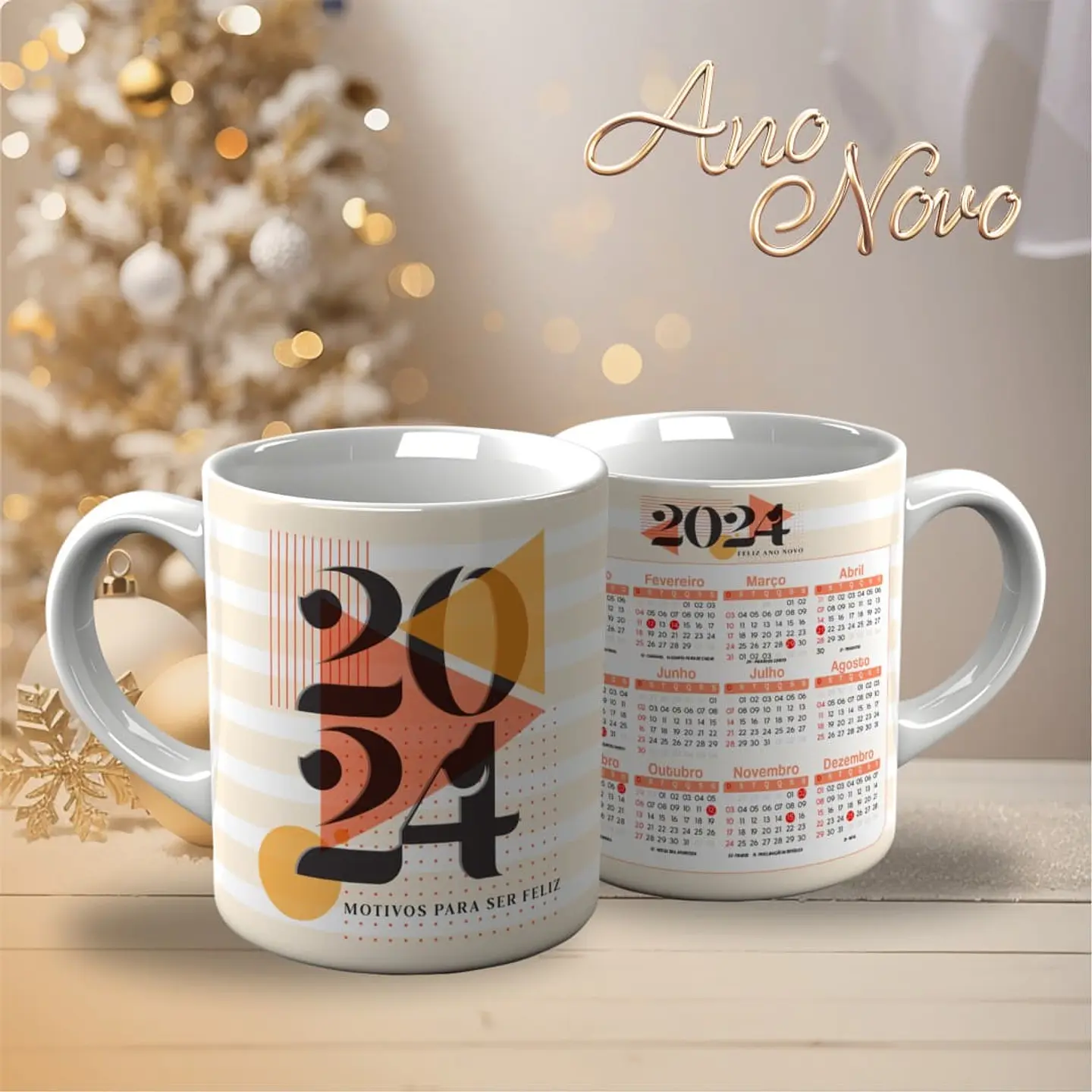 18 Artes para Caneca Calendário Ano Novo 2024 Arquivo Editável  3