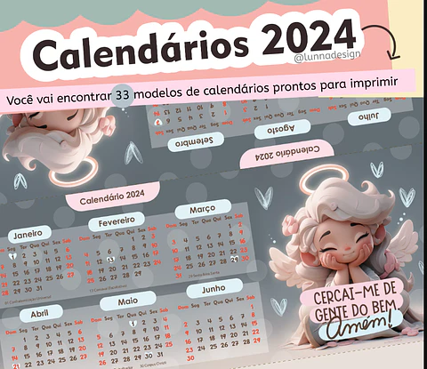 32 Artes para Calendários de Mesa 2024 em Pdf