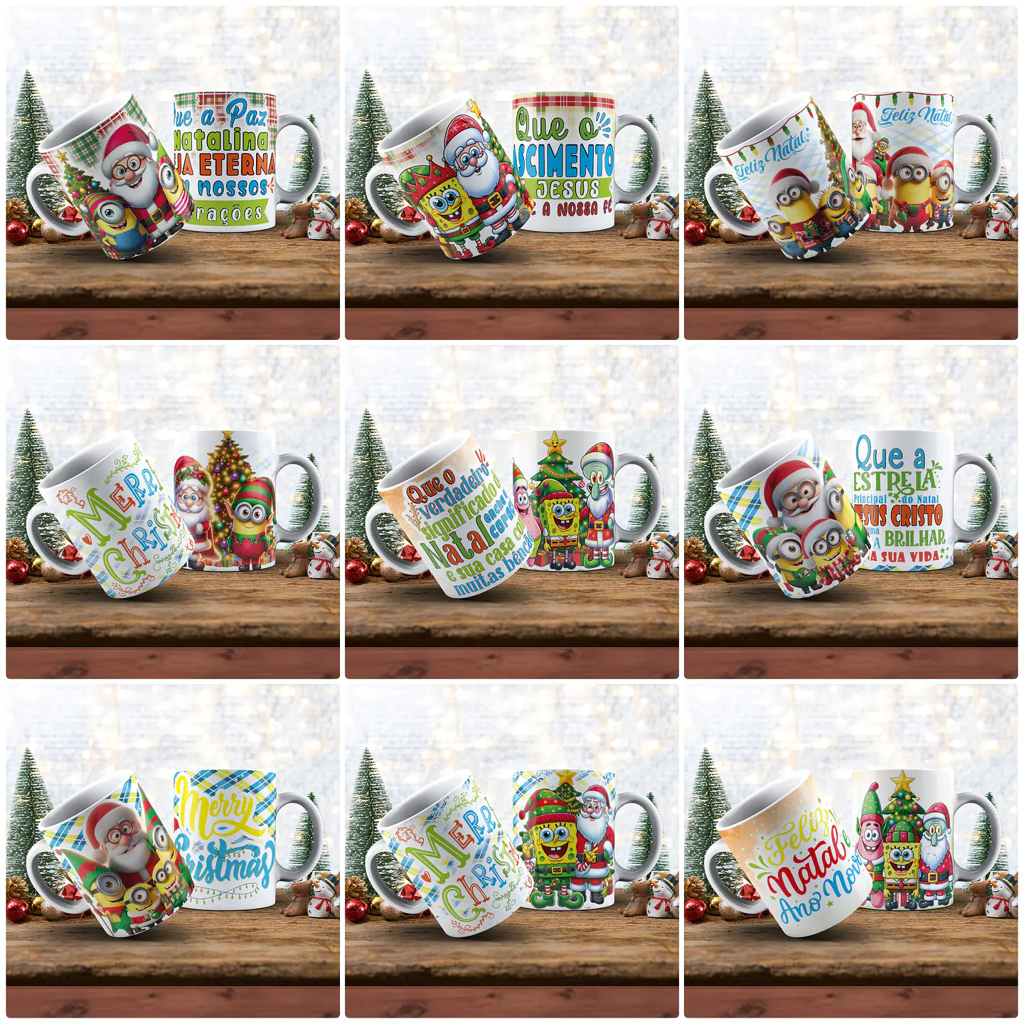 37 Artes para Caneca Natal Personagens Arquivo em Jpg 2