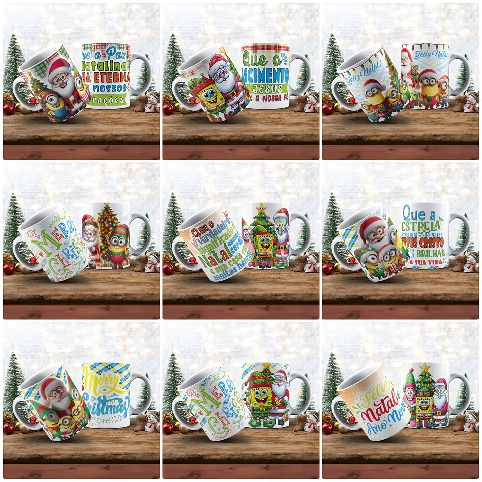 37 Artes para Caneca Natal Personagens Arquivo em Jpg 2
