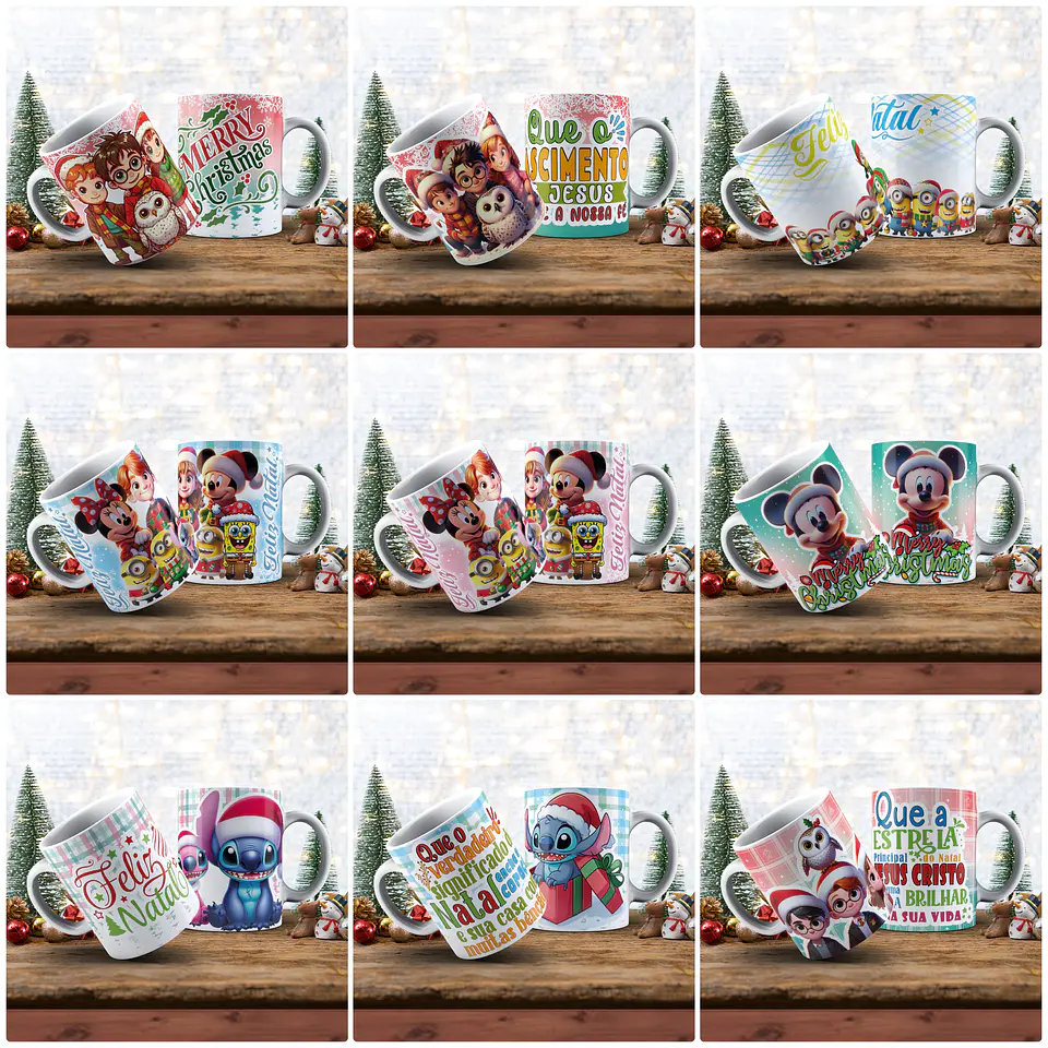 37 Artes para Caneca Natal Personagens Arquivo em Jpg 3