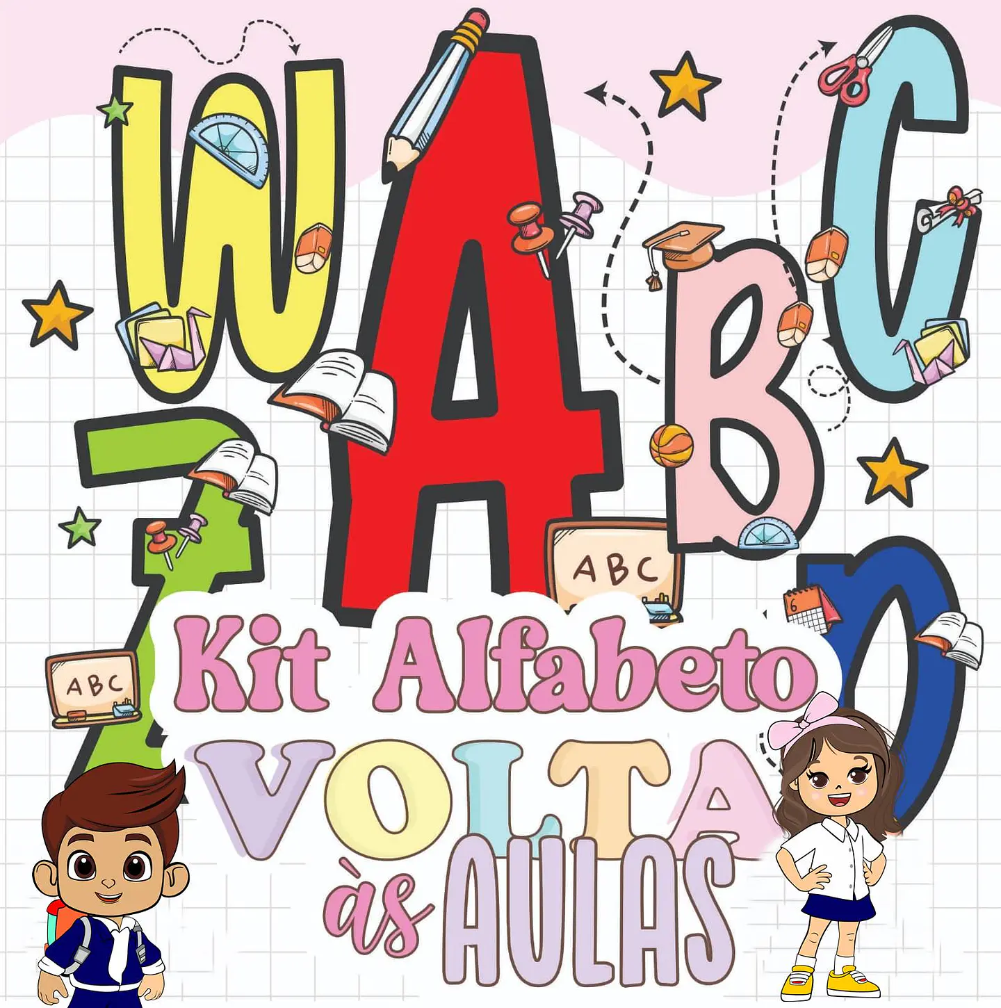 Kit Digital Volta as Aulas  Alfabeto Mais Mascatinhos Arquivos em Png   2