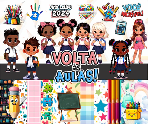 Kit Digital Volta as Aulas Mascotes 2024 Arquivos em Png 