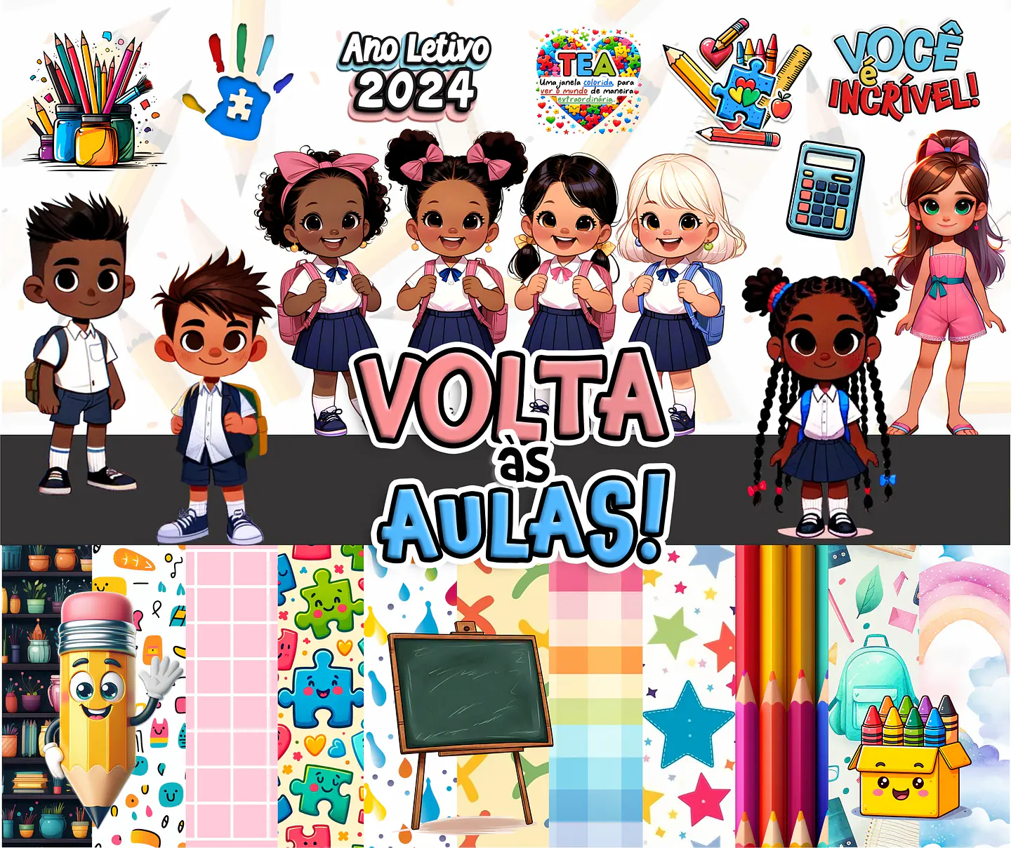 Kit Digital Volta as Aulas Mascotes 2024 Arquivos em Png  1