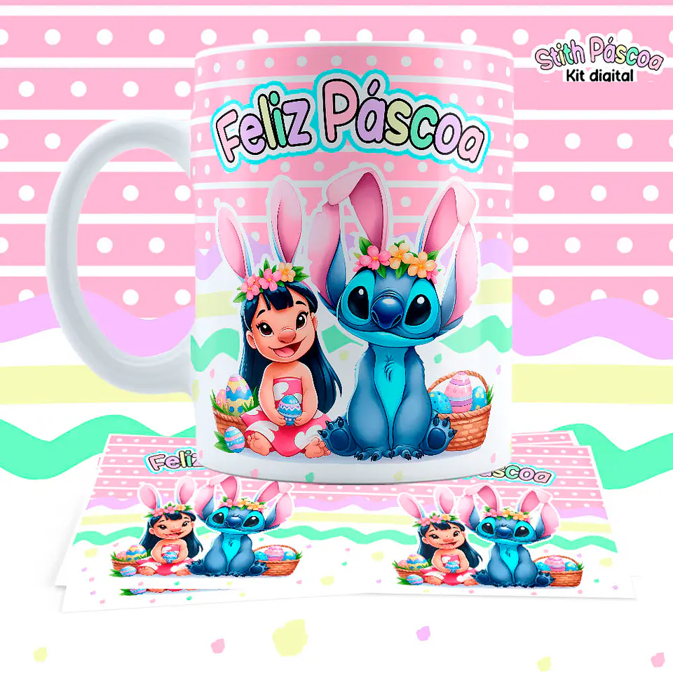 12 Artes para Caneca Pascoa Lilo e Stitch em Jpg 3