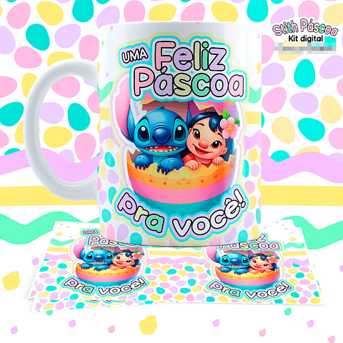 12 Artes para Caneca Pascoa Lilo e Stitch em Jpg