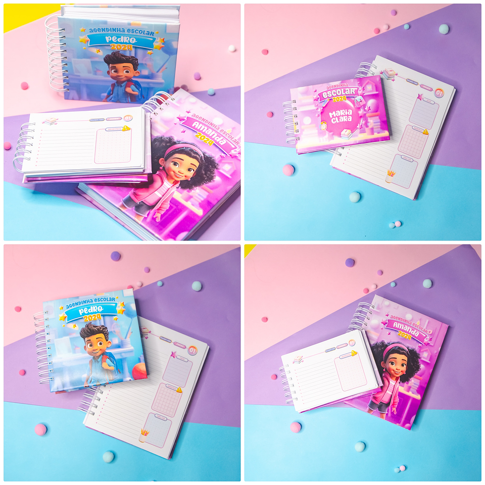 Arquivo Agenda Escolar 2024 Rosa e Azul em Pdf 2