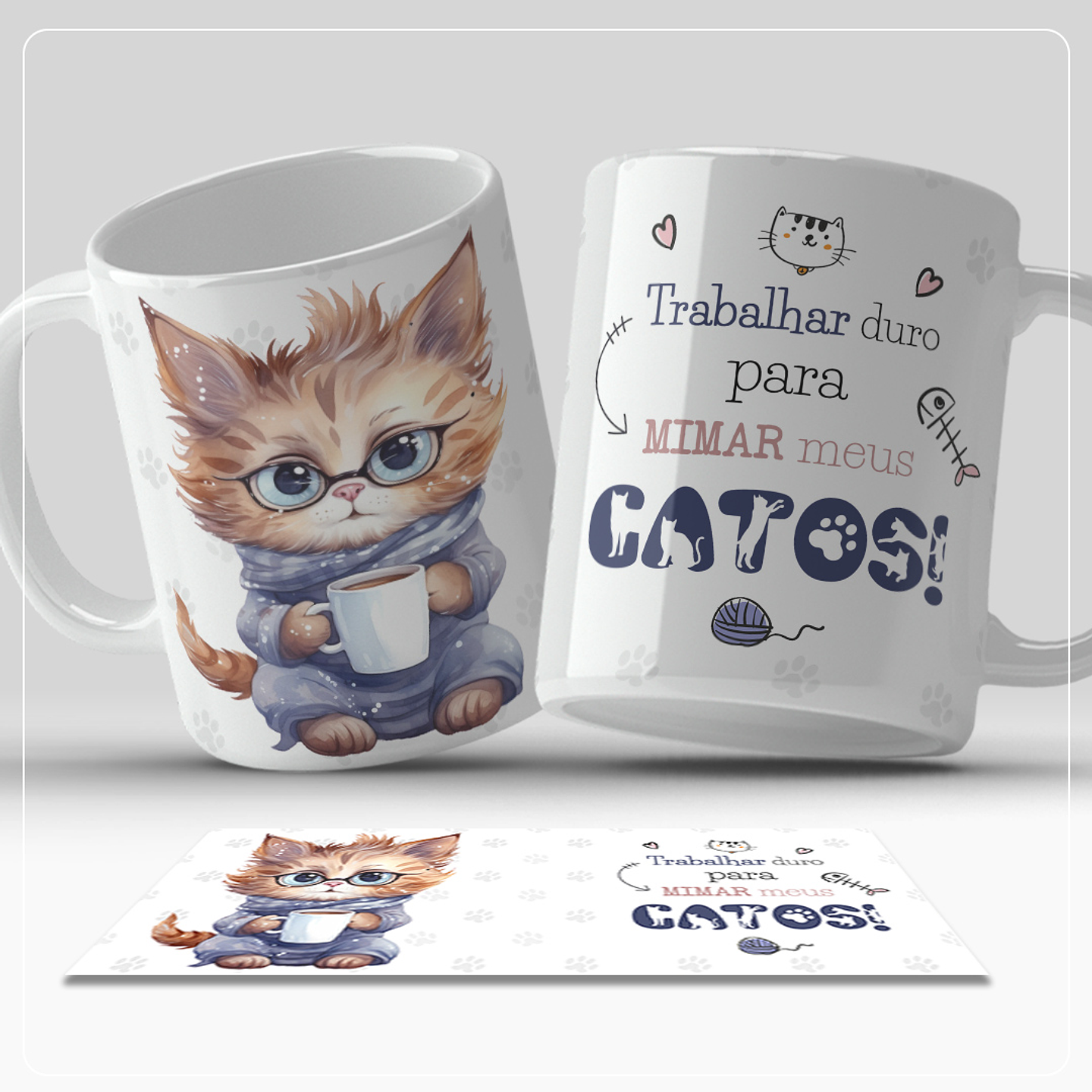 Arte Caneca Trabalhar Duro para Mimar meu Gatos  Arquivo em Jpg  1