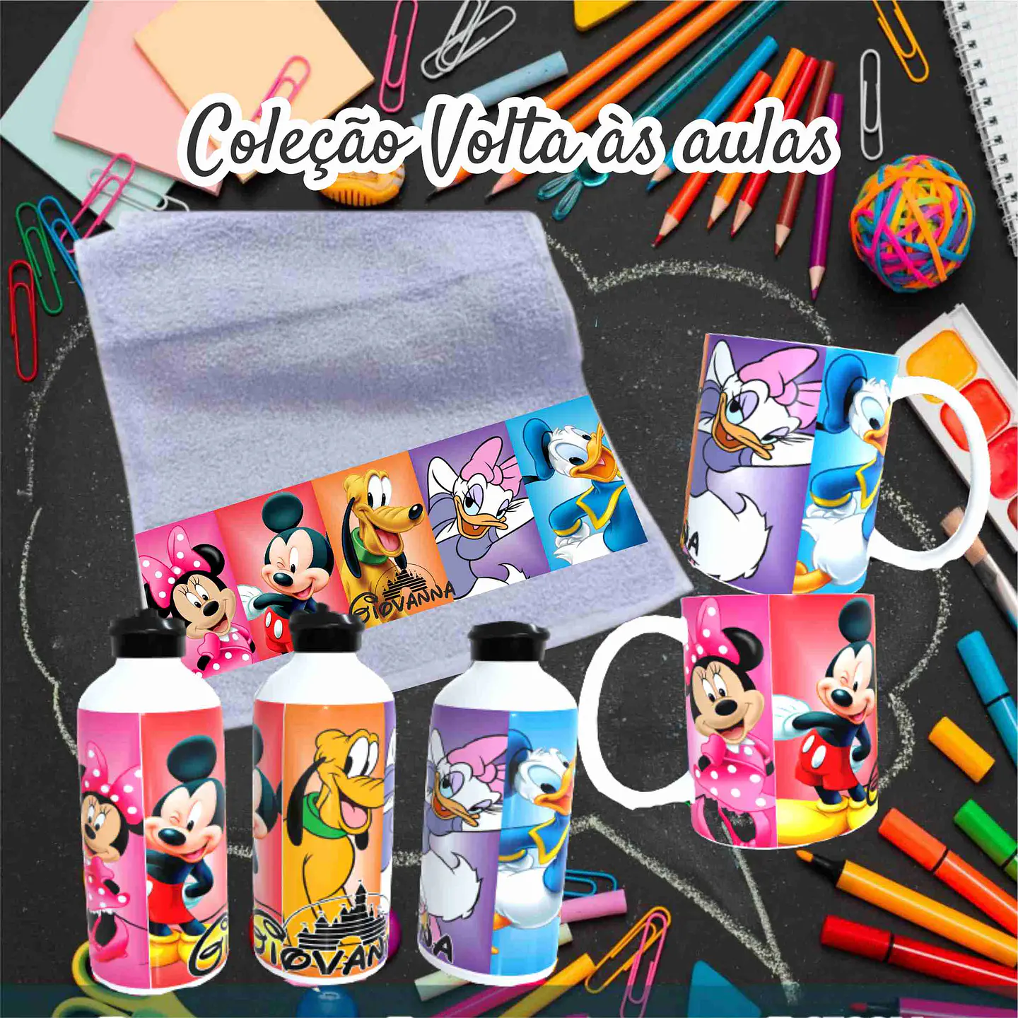 78 Artes para Caneca, Toalinha e Squezee Personagens Disney Volta as Aulas Arquivo Editavél  16