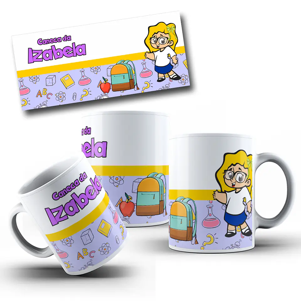 7 Artes para Caneca Mascotinhas Meninas Volta as Aulas Arquivo Editavél  4