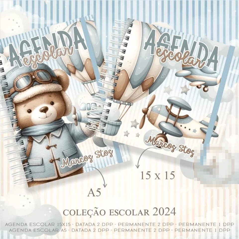 Agenda Escolar Ursinho Aviador e Unicornio Menina Arquivo em Pdf 2