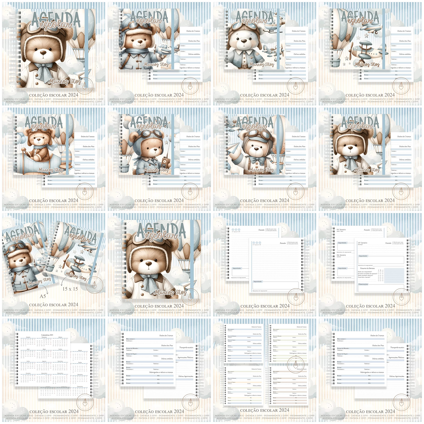 Agenda Escolar Ursinho Aviador e Unicornio Menina Arquivo em Pdf 7