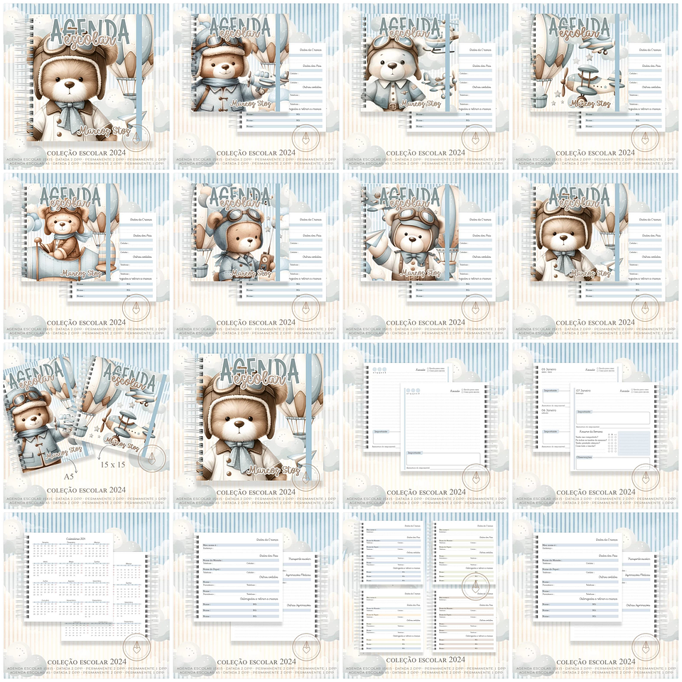 Agenda Escolar Ursinho Aviador e Unicornio Menina Arquivo em Pdf 7