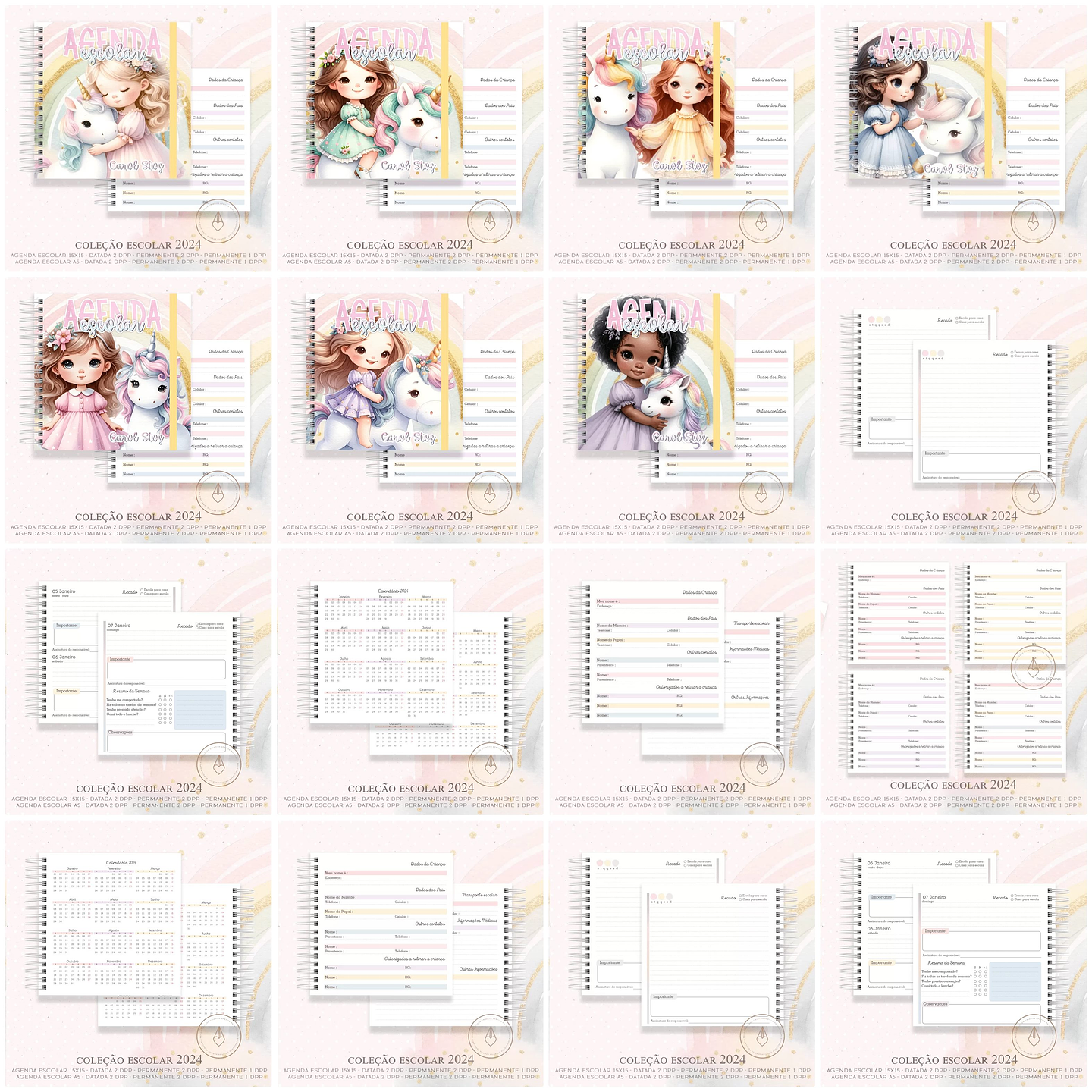 Agenda Escolar Ursinho Aviador e Unicornio Menina Arquivo em Pdf 8