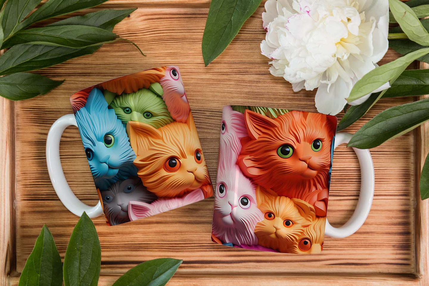 4 Artes para Caneca Gatinhos 3D Arquivo em Jpg   2