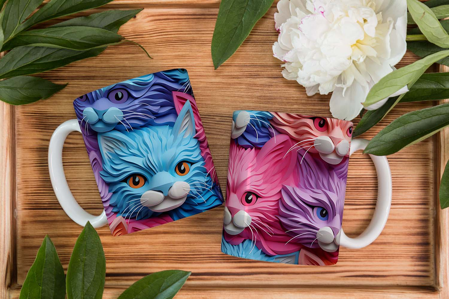 4 Artes para Caneca Gatinhos 3D Arquivo em Jpg   4
