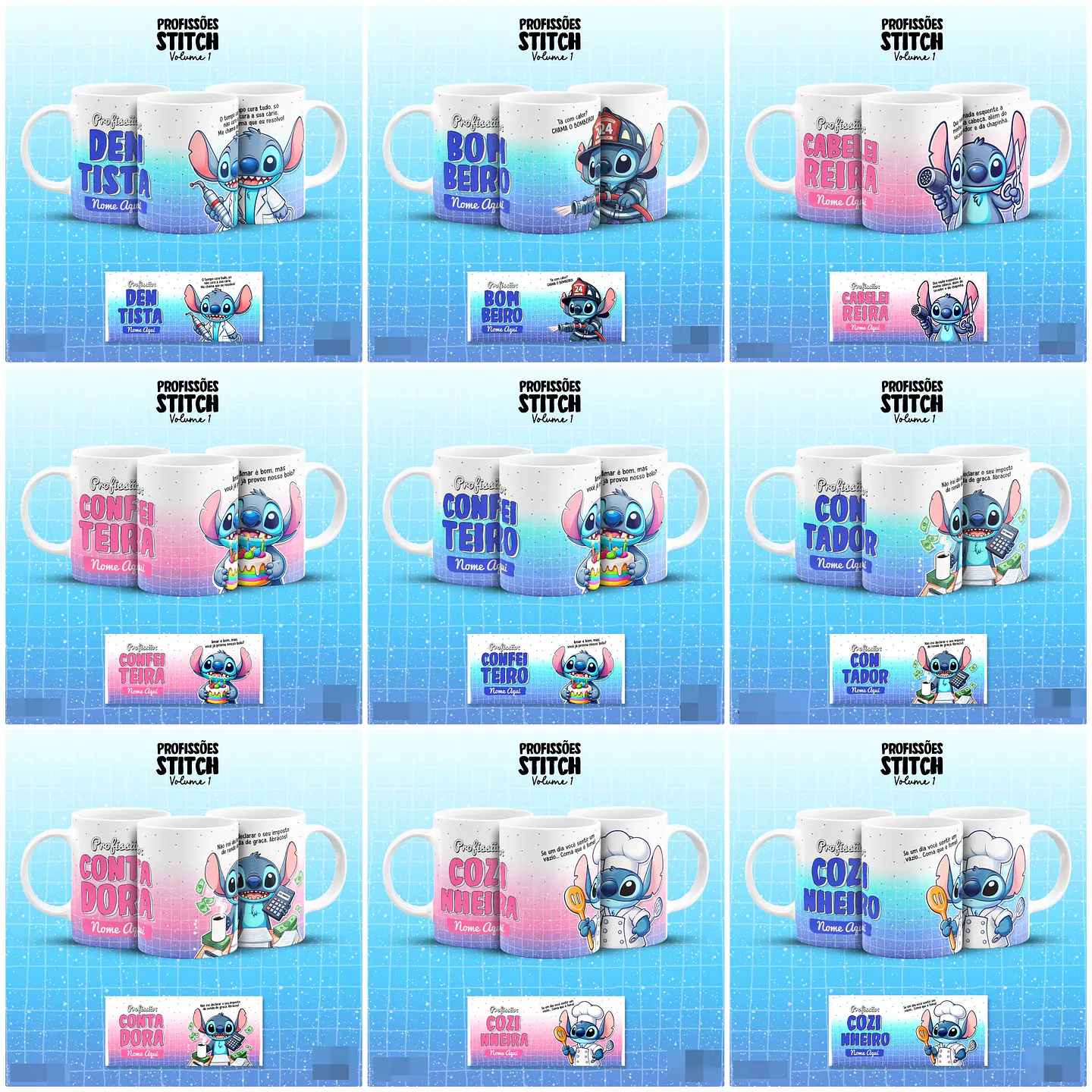 39 Artes para Caneca Stitch Profissões Vol.2 Arquivo em Jpg 1