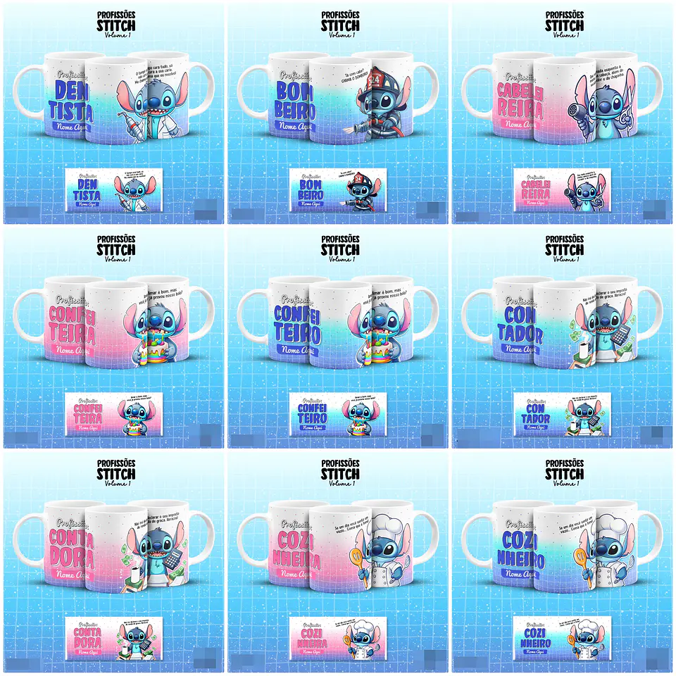 39 Artes para Caneca Stitch Profissões Vol.2 Arquivo em Jpg 1