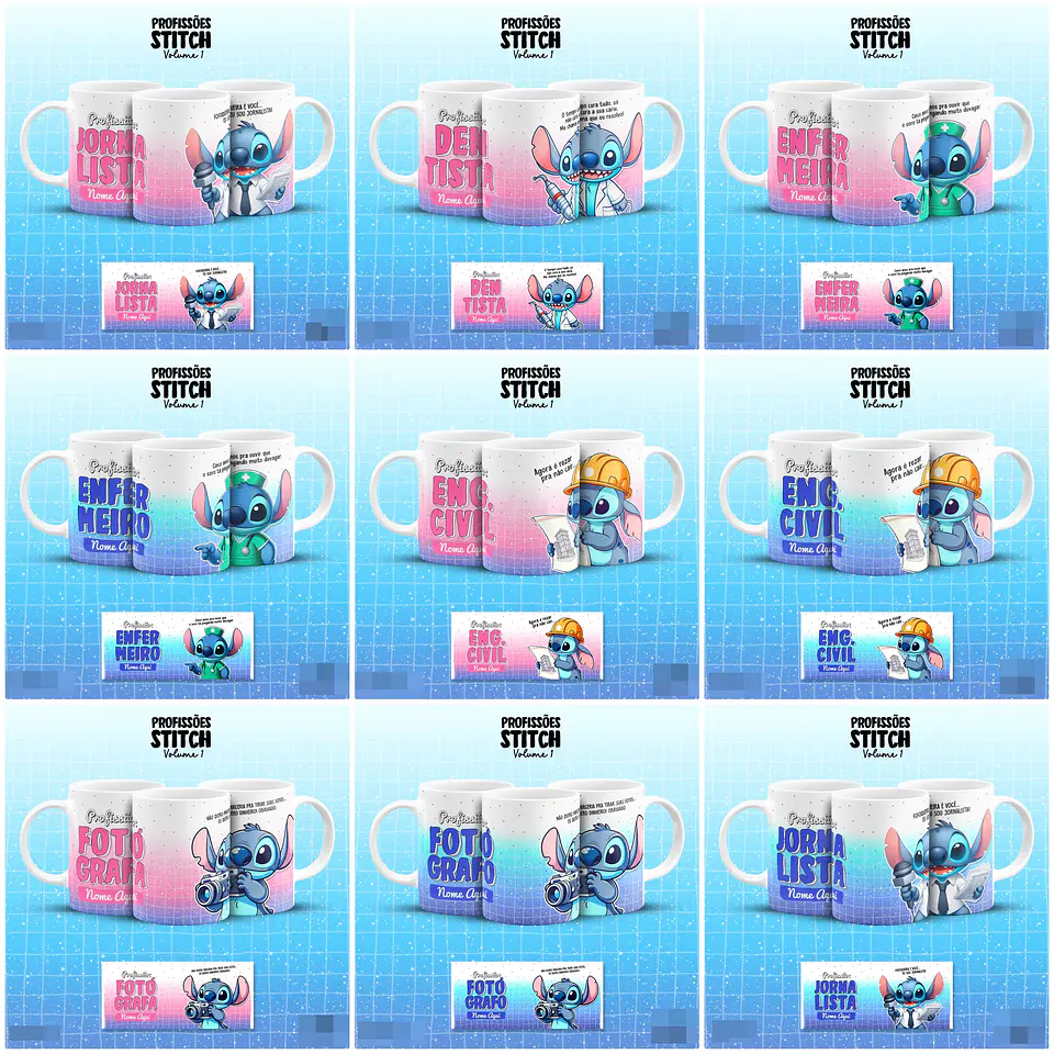 39 Artes para Caneca Stitch Profissões Vol.2 Arquivo em Jpg 2