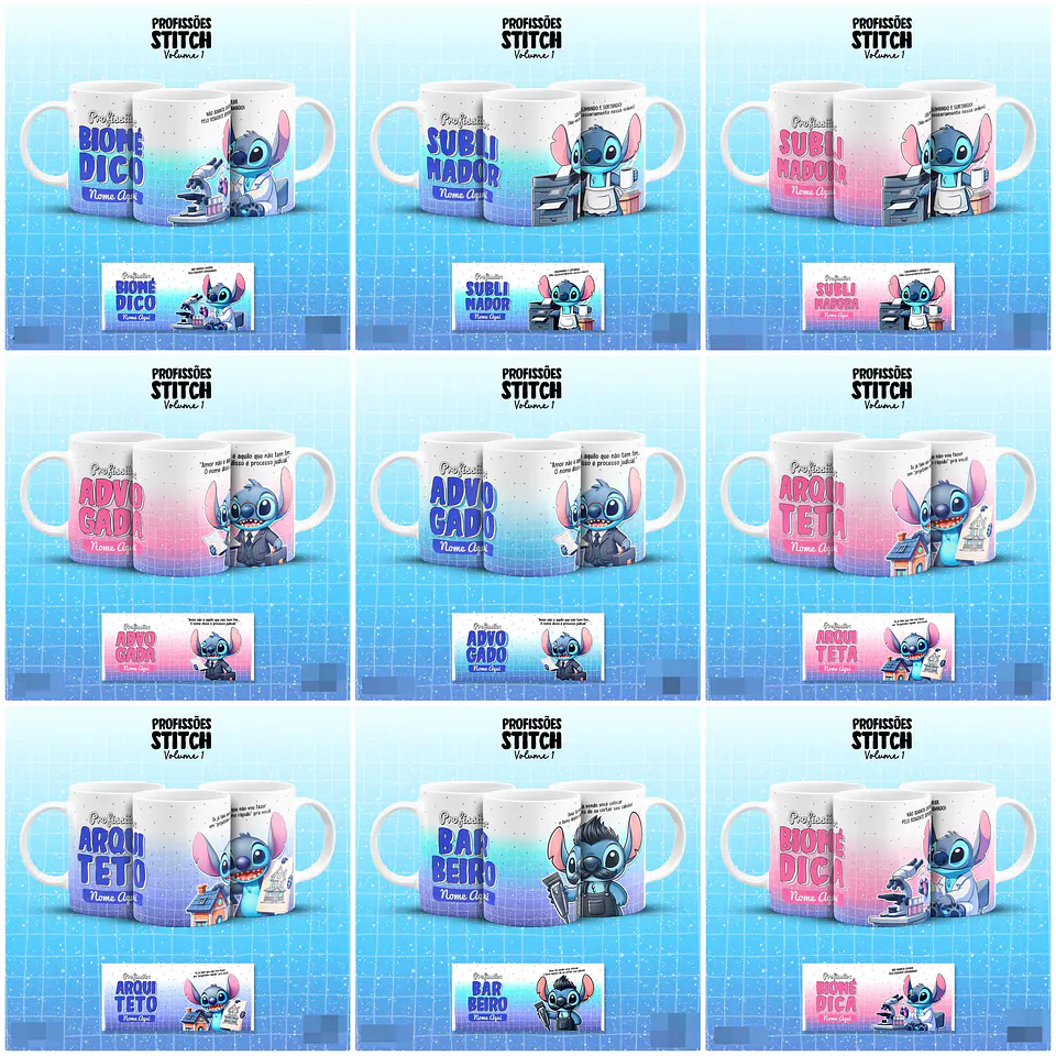 39 Artes para Caneca Stitch Profissões Vol.2 Arquivo em Jpg 3