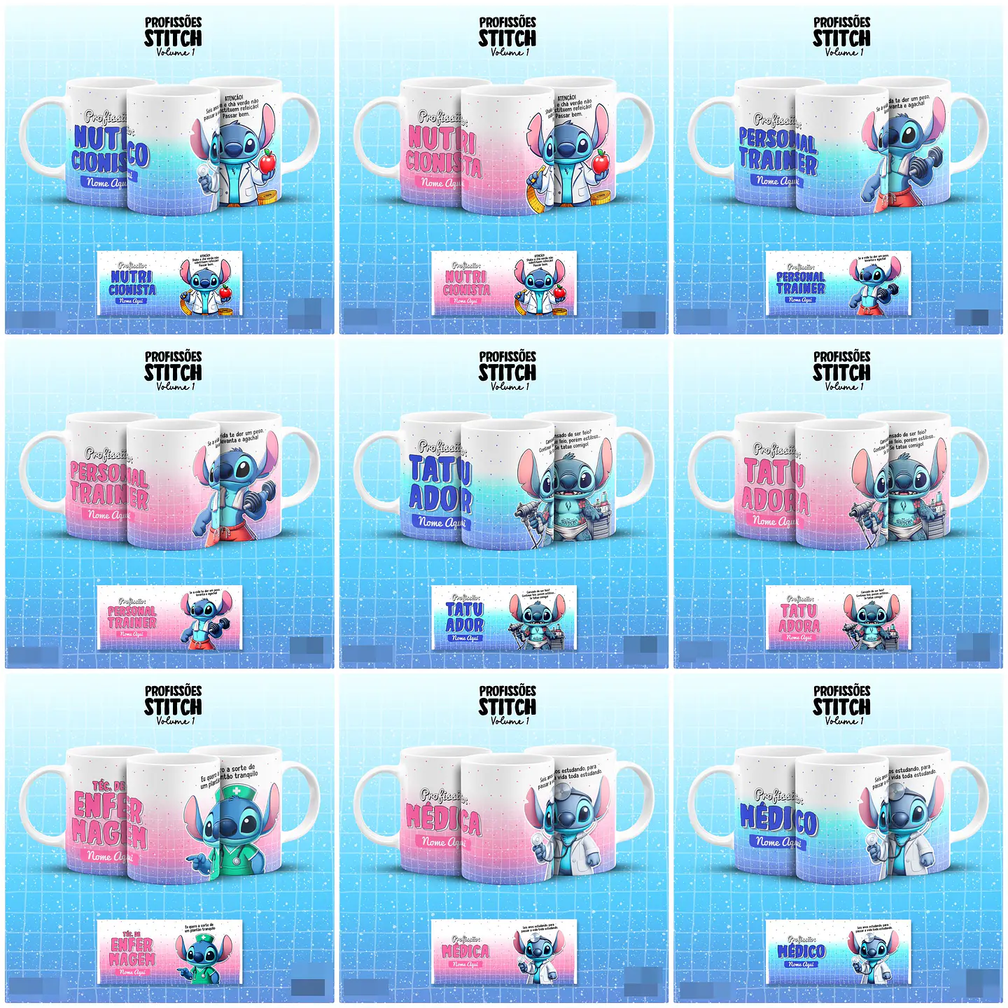 39 Artes para Caneca Stitch Profissões Vol.2 Arquivo em Jpg 4