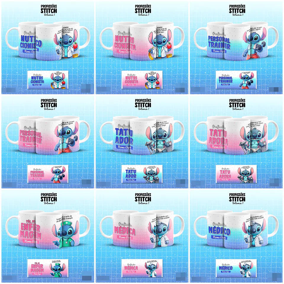 39 Artes para Caneca Stitch Profissões Vol.2 Arquivo em Jpg 4