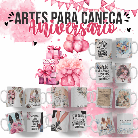 16 Artes para Caneca Aniversário Arquivo Editável 