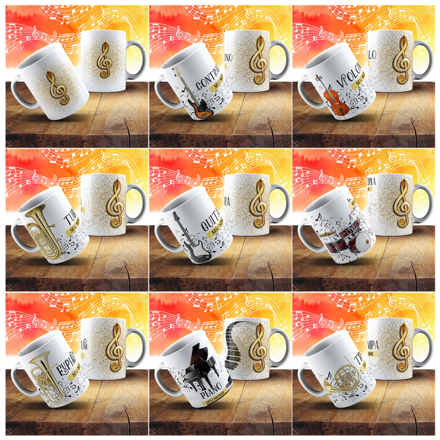18 Artes para Caneca Instrumentos Musicais Arquivo em Jpg 1