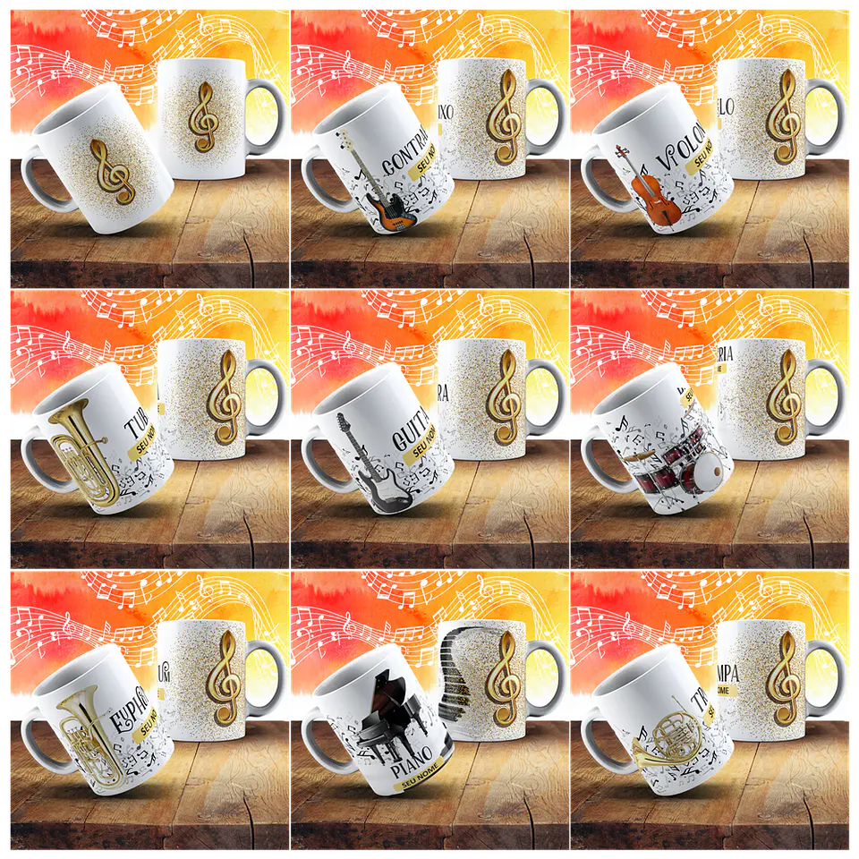 18 Artes para Caneca Instrumentos Musicais Arquivo em Jpg 1