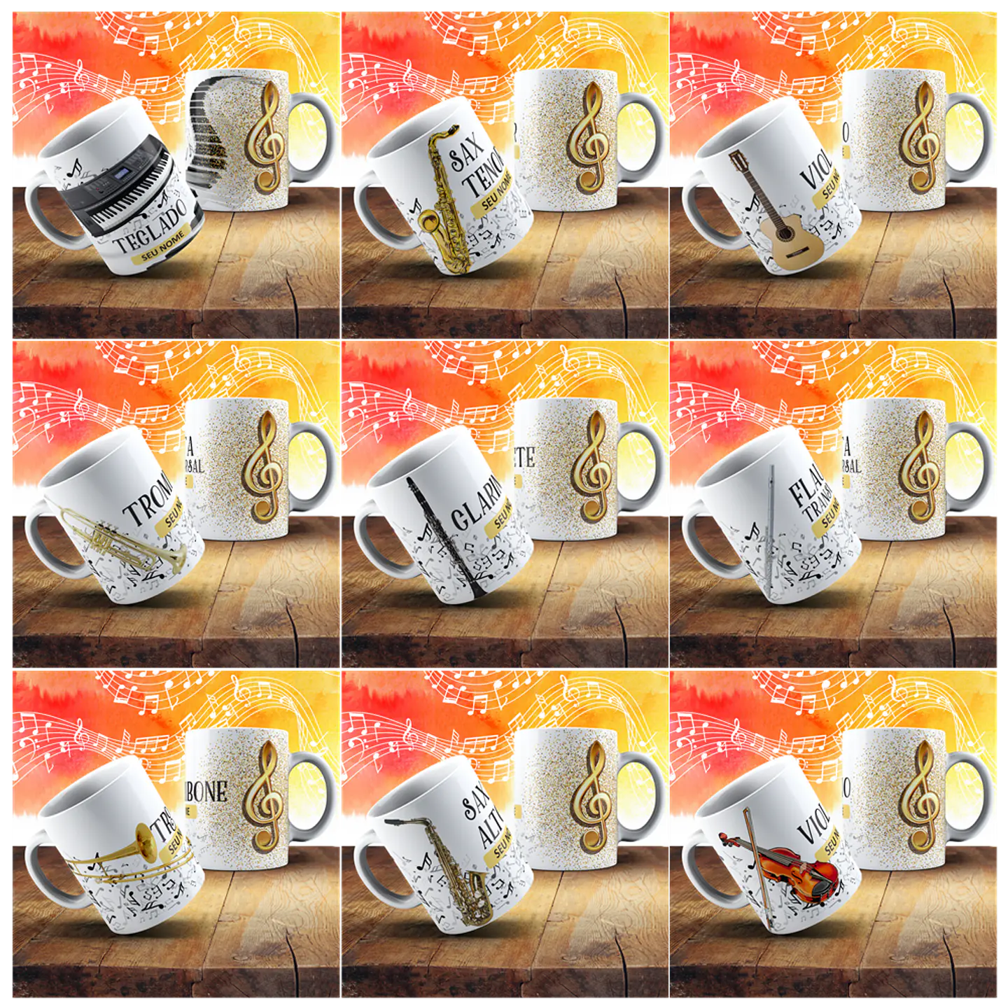 18 Artes para Caneca Instrumentos Musicais Arquivo em Jpg 2