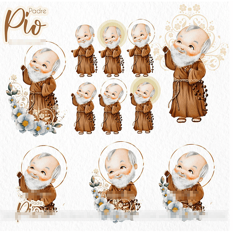 Kit Digital Padre Pio Aquarela em Png 