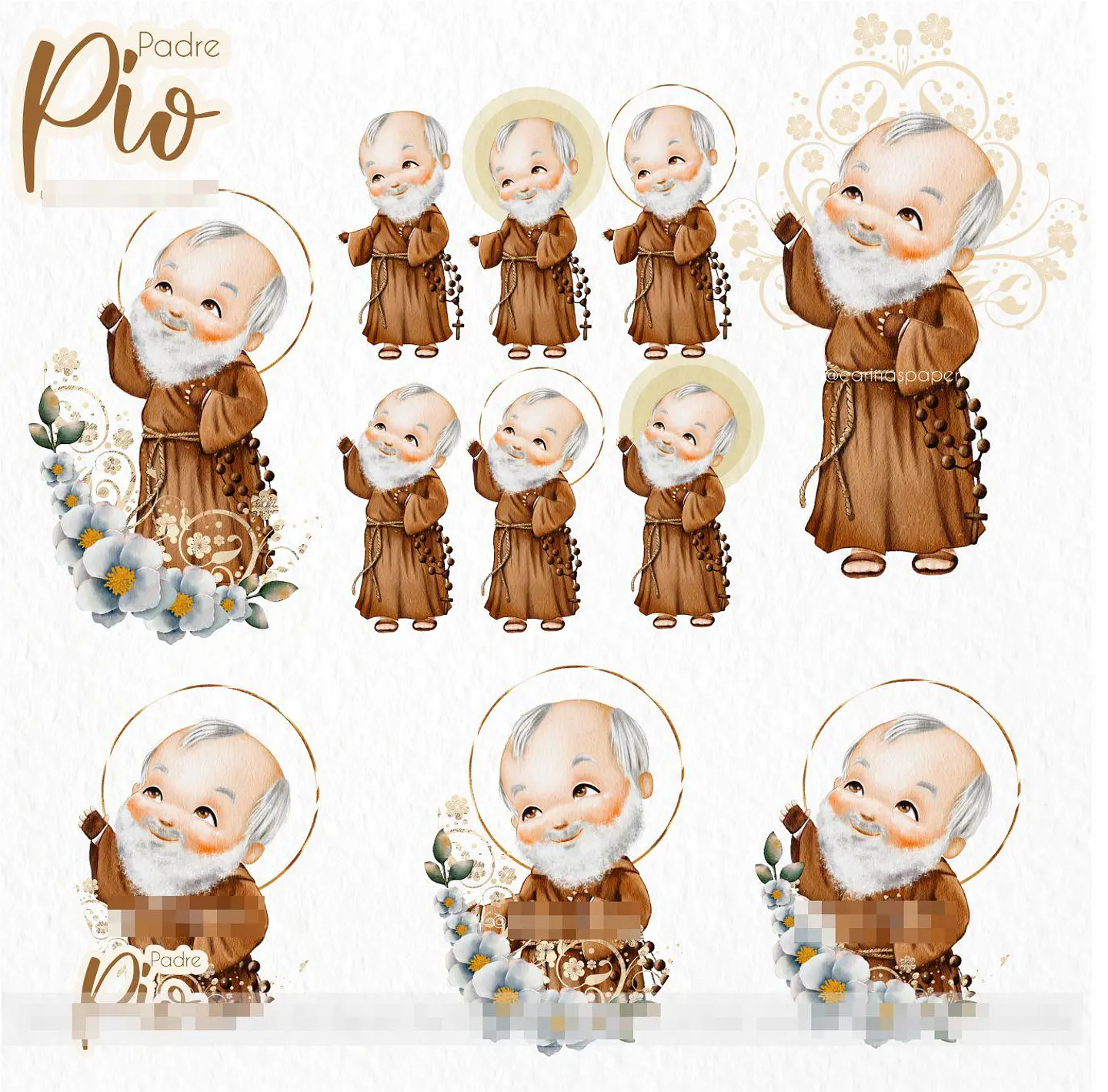 Kit Digital Padre Pio Aquarela em Png  1