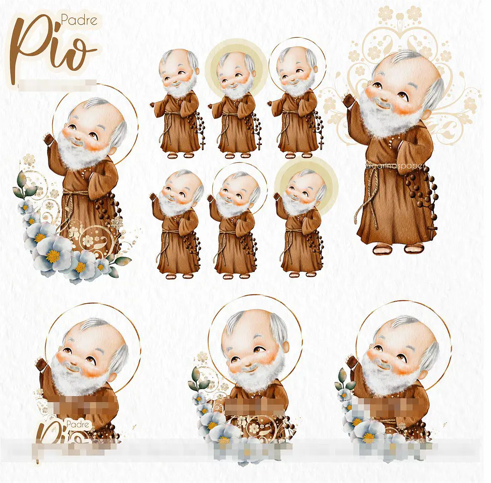 Kit Digital Padre Pio Aquarela em Png  1