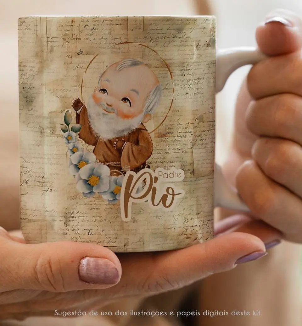 Kit Digital Padre Pio Aquarela em Png  2