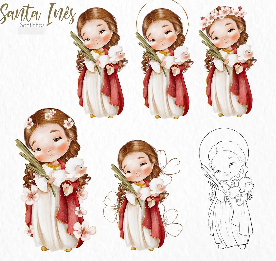 Kit Digital Santa Inês Aquarela em Png  1