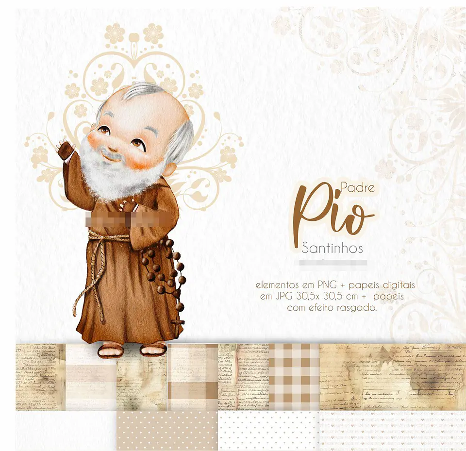 Kit Digital Padre Pio Aquarela em Png  3