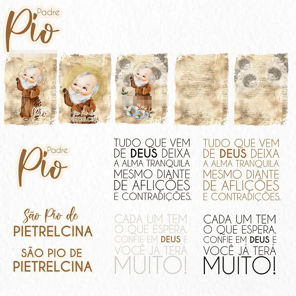 Kit Digital Padre Pio Aquarela em Png  4