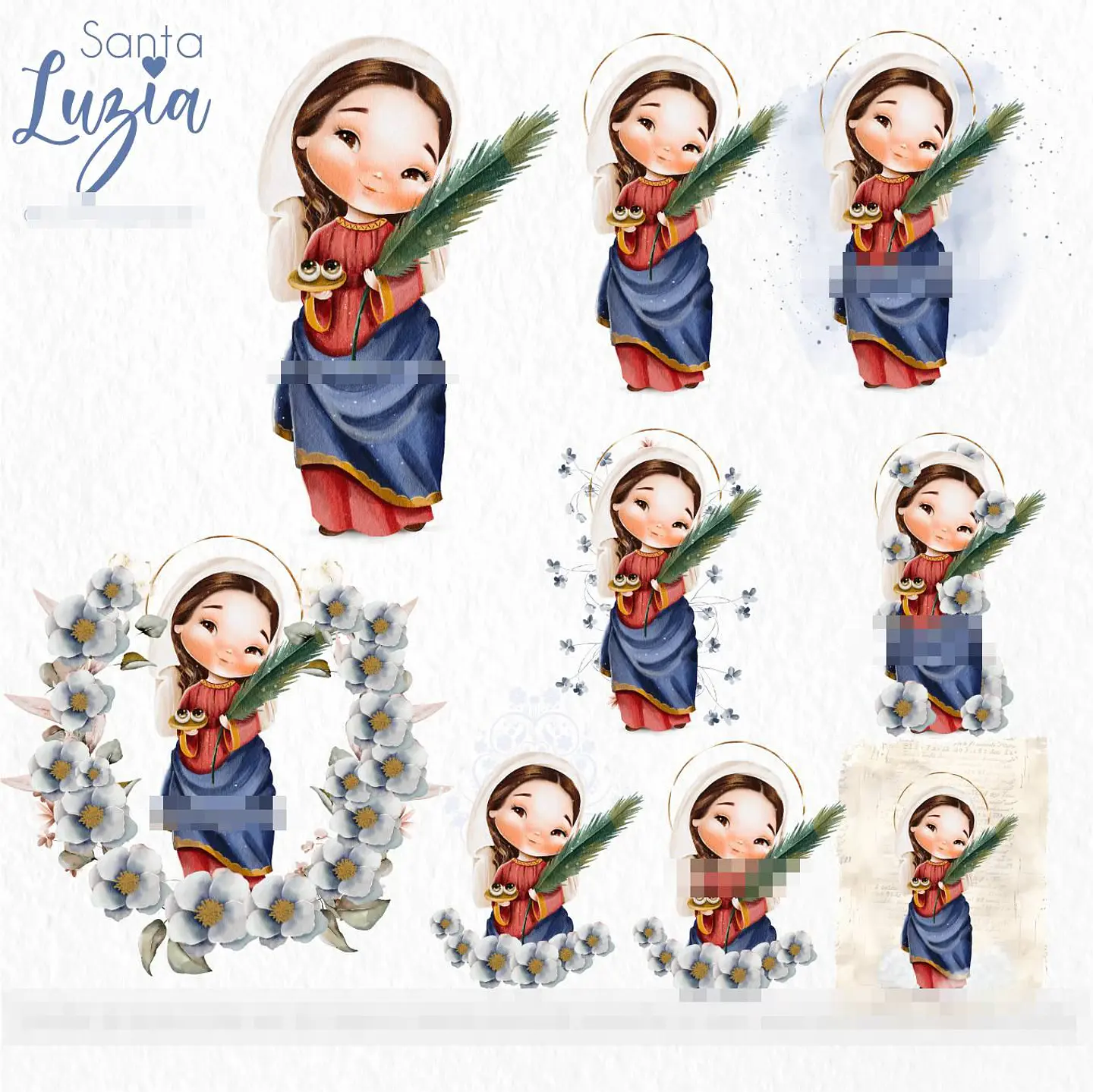 Kit Digital Santa Luzia Aquarela em Png  1