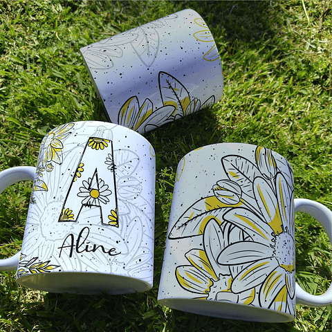 26 Artes para Caneca Alfabeto Margarida Arquivo Editável