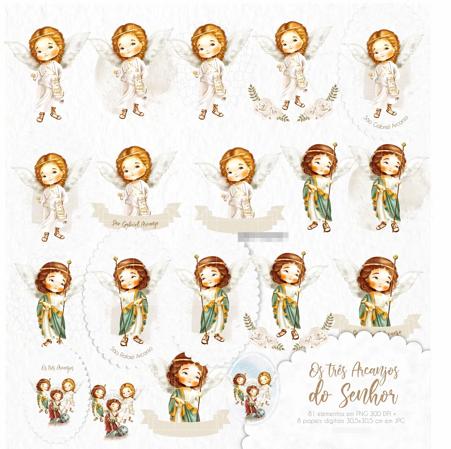 Kit Digital Arcanjos Aquarela Arquivos em Png   1