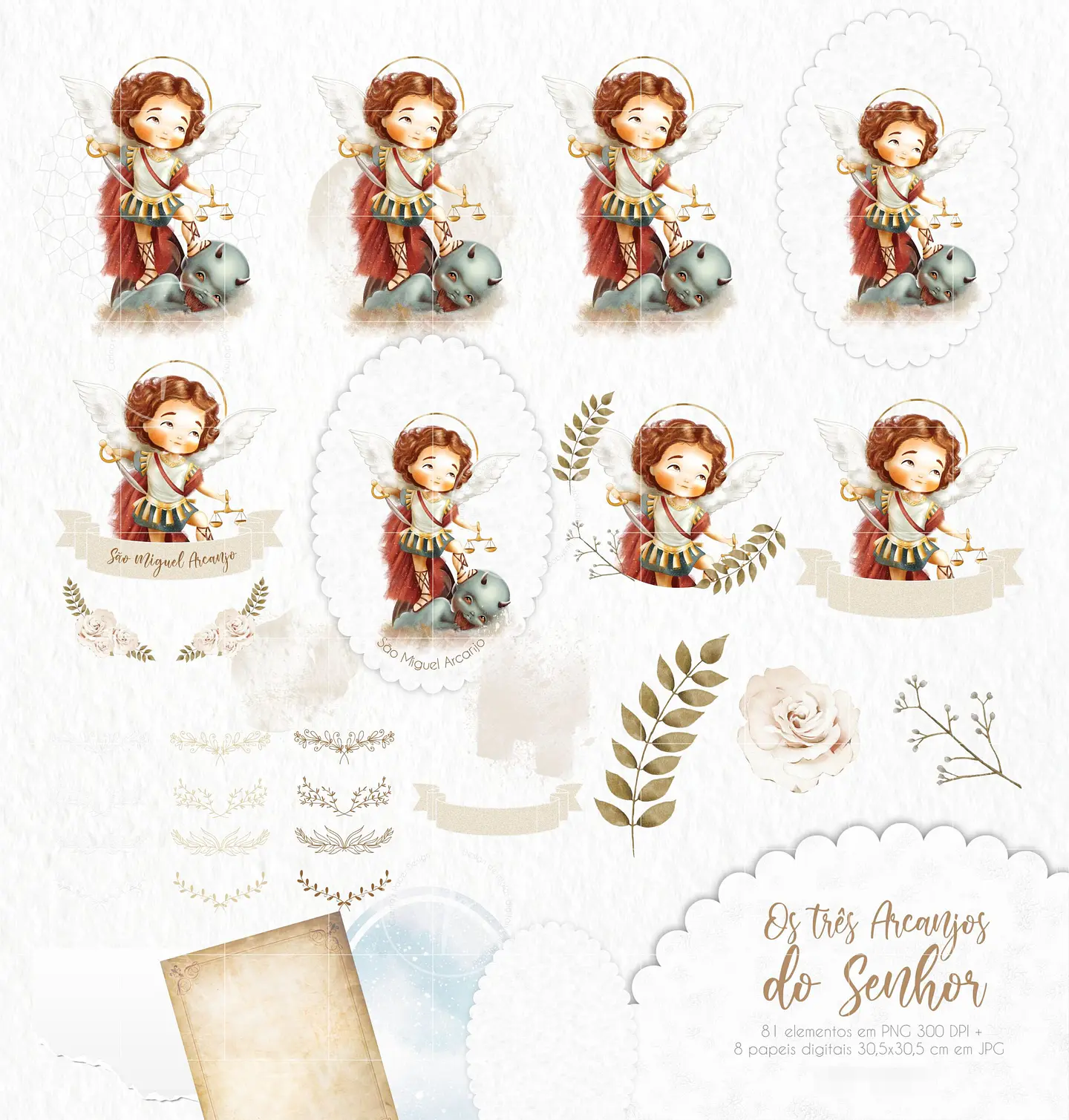 Kit Digital Arcanjos Aquarela Arquivos em Png   2
