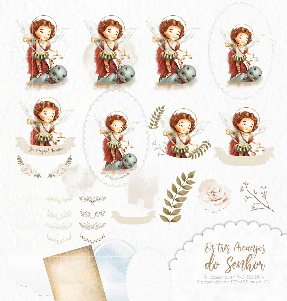 Kit Digital Arcanjos Aquarela Arquivos em Png   2