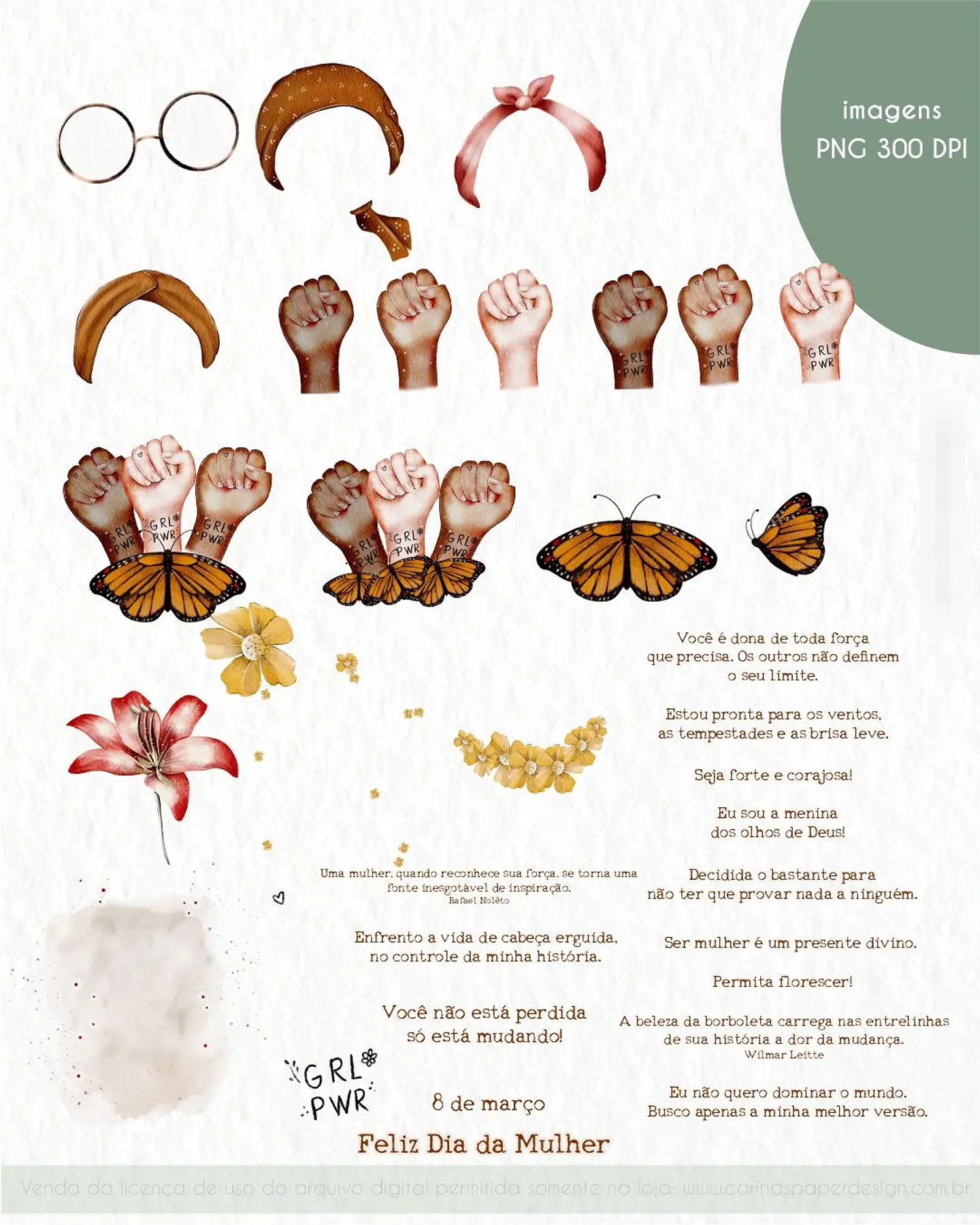 Kit Digital Dia das Mulheres Aquarelado 2024 Arquivos em Png  5