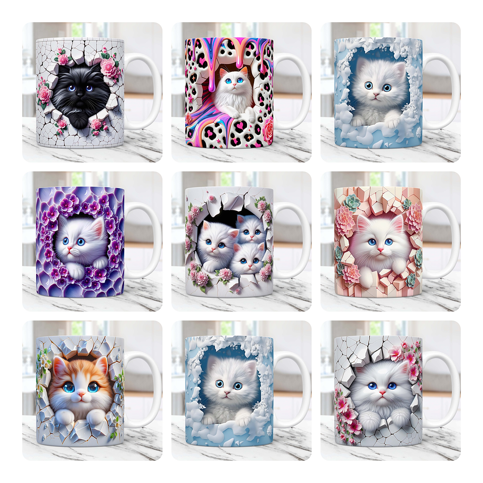 10 Artes Caneca Gato 3D Gatinhos Animal Animais Pet Love 3d Arquivos Png 1