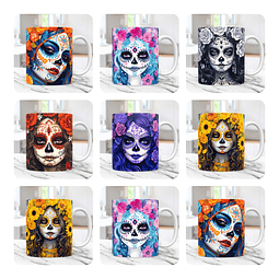 30 Artes Caneca Carveira Dia dos Mortos 3d Arquivos Png