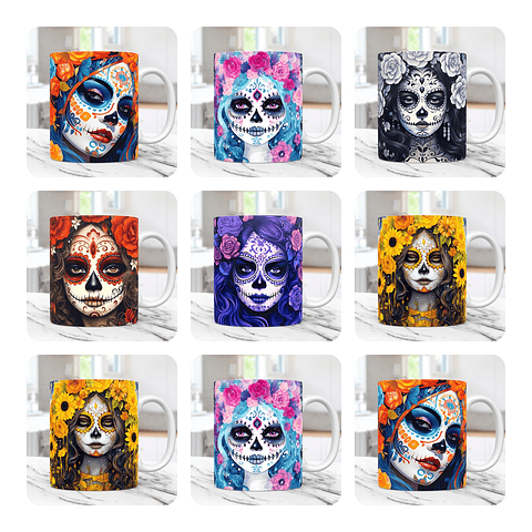 30 Artes Caneca Carveira Dia dos Mortos 3d Arquivos Png