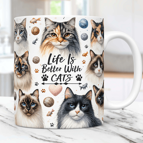 15 Artes Caneca Gato Cute Animal Animais Pet Love 3d Arquivos Png